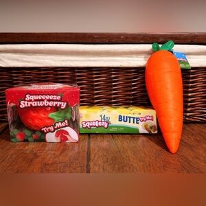 THREE Sunny Day squishes fidgets strawberry butter carrot all look NEW in box